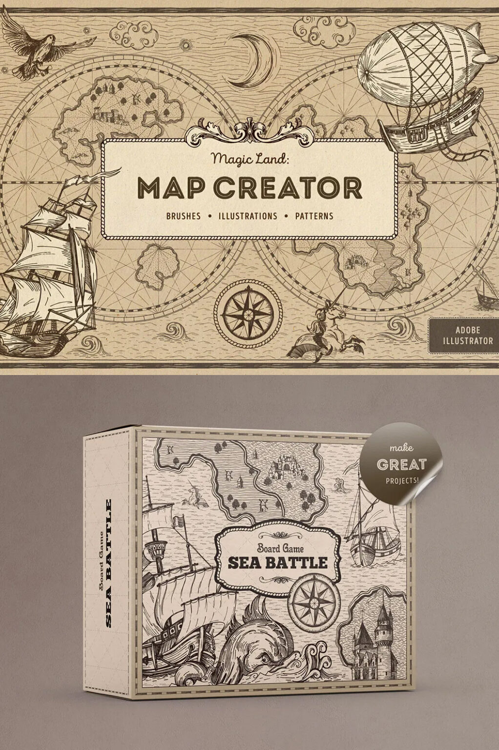 Magic Lands - Vintage Map Creator Graphics - Siteoutsite